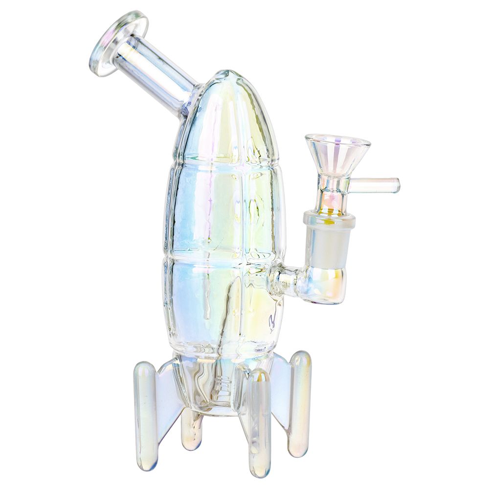 Iridescent glass water pipe on a white background