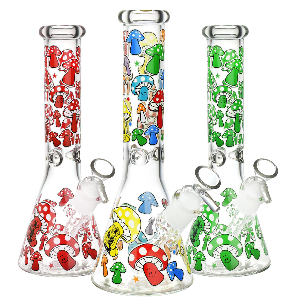 Glow Mushroom Beaker Water Pipe - 10"/14mm F/Colors Vary