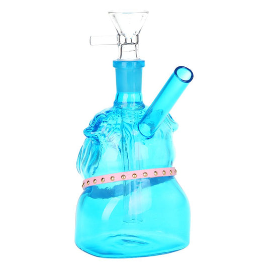 SeshGear English Bulldog Glass Water Pipe - 5" / 14mm F / Blue, Amber 2ct