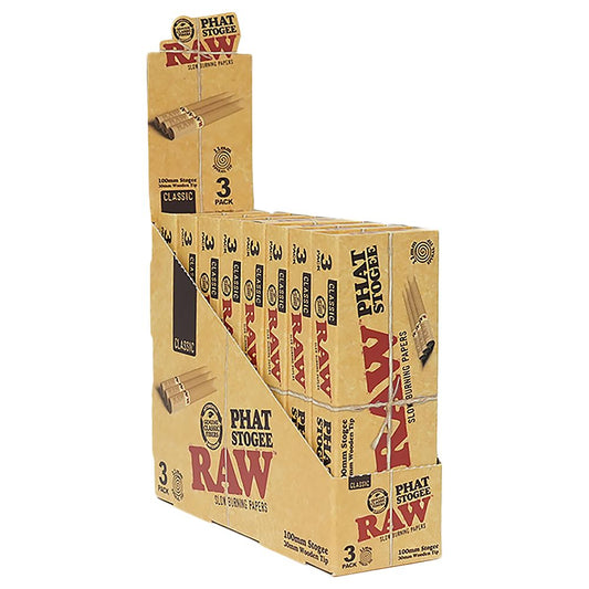 8CT Display - RAW Phat Stogee Straight Roll W/ Wooden Tip - 100mm / 3pc