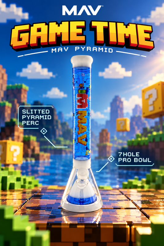 MAV 18" pyramid beaker bong game time mav with 7 hole pro bowl