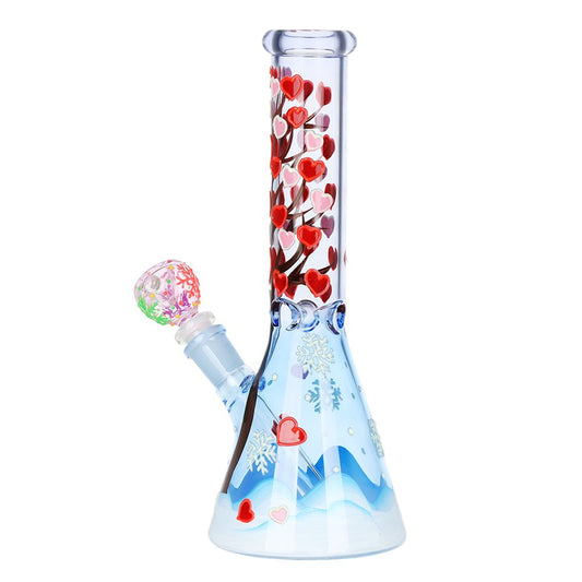 Heart Blossom Beaker Glass Water Pipe - 10" / 14mm F