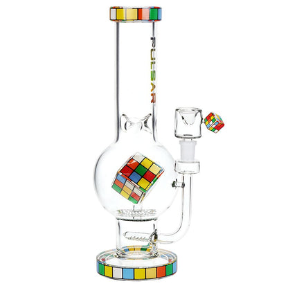 Pulsar Rubik's Cube Perc Bubble Base Glass Water Pipe - 12.5"