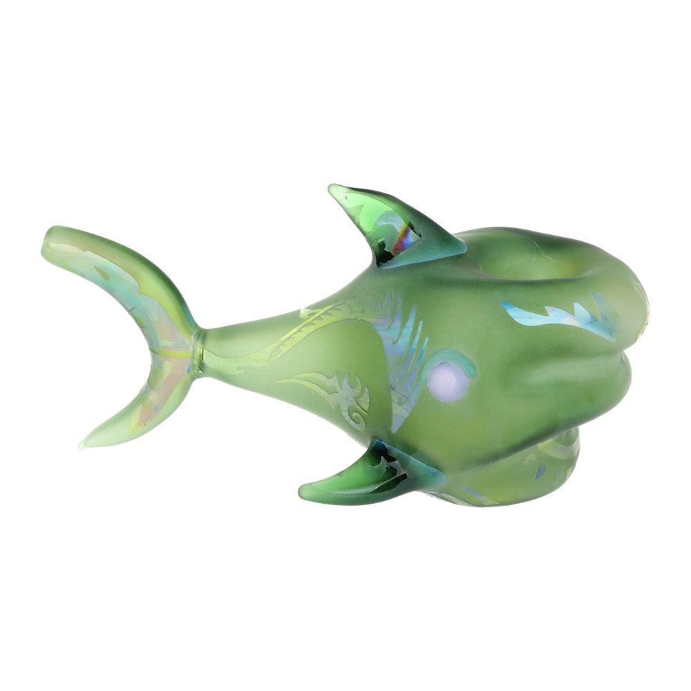 Shark Attack Sandblasted Glass Hand Pipe - 5" / Colors Vary