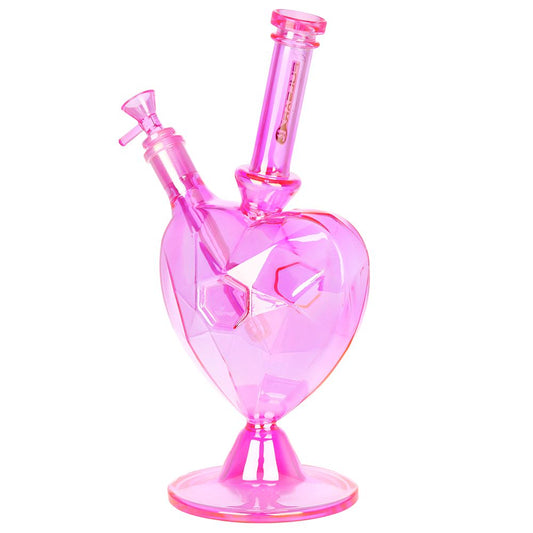 Pulsar Diamond Faceted Heart Glass Water Pipe - 11.75" / 14mm F / Pink