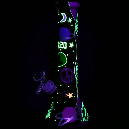 Beam Me Up420 Beaker Glow In The Dark Glass Water Pipe - 9.5" / 14mm F
