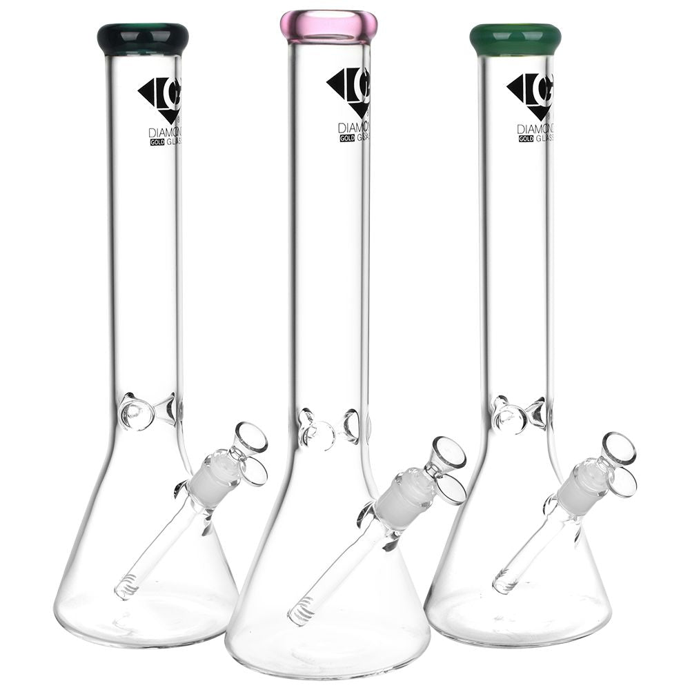 Diamond Glass Gold Classic Beaker Water Pipe - 16.25" / 14mm F | Colors vary