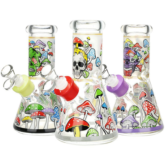 Monstrous Mushroom Mashup Beaker Glass Water Pipe - 8"/ 14mm F / Colors Vary
