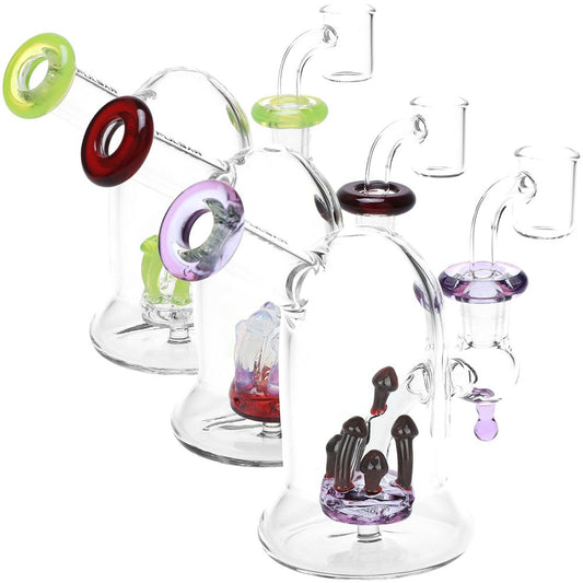 Pulsar Bioluminescence Shroom Perc Mini Glass Dab Rig - 5" / 14mm F / Colors Vary