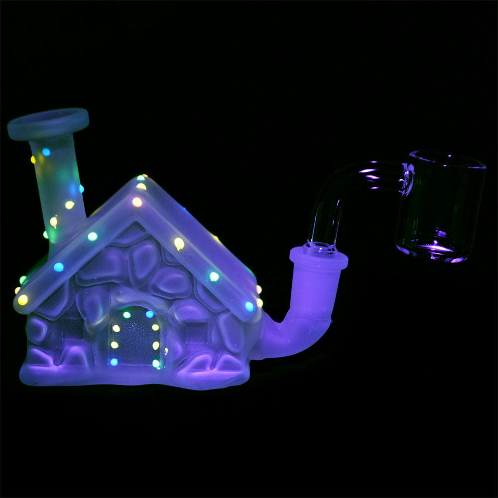 Frosted Christmas House w/ Glow in Dark Lights Glass Mini Rig - 3" / 10mm F