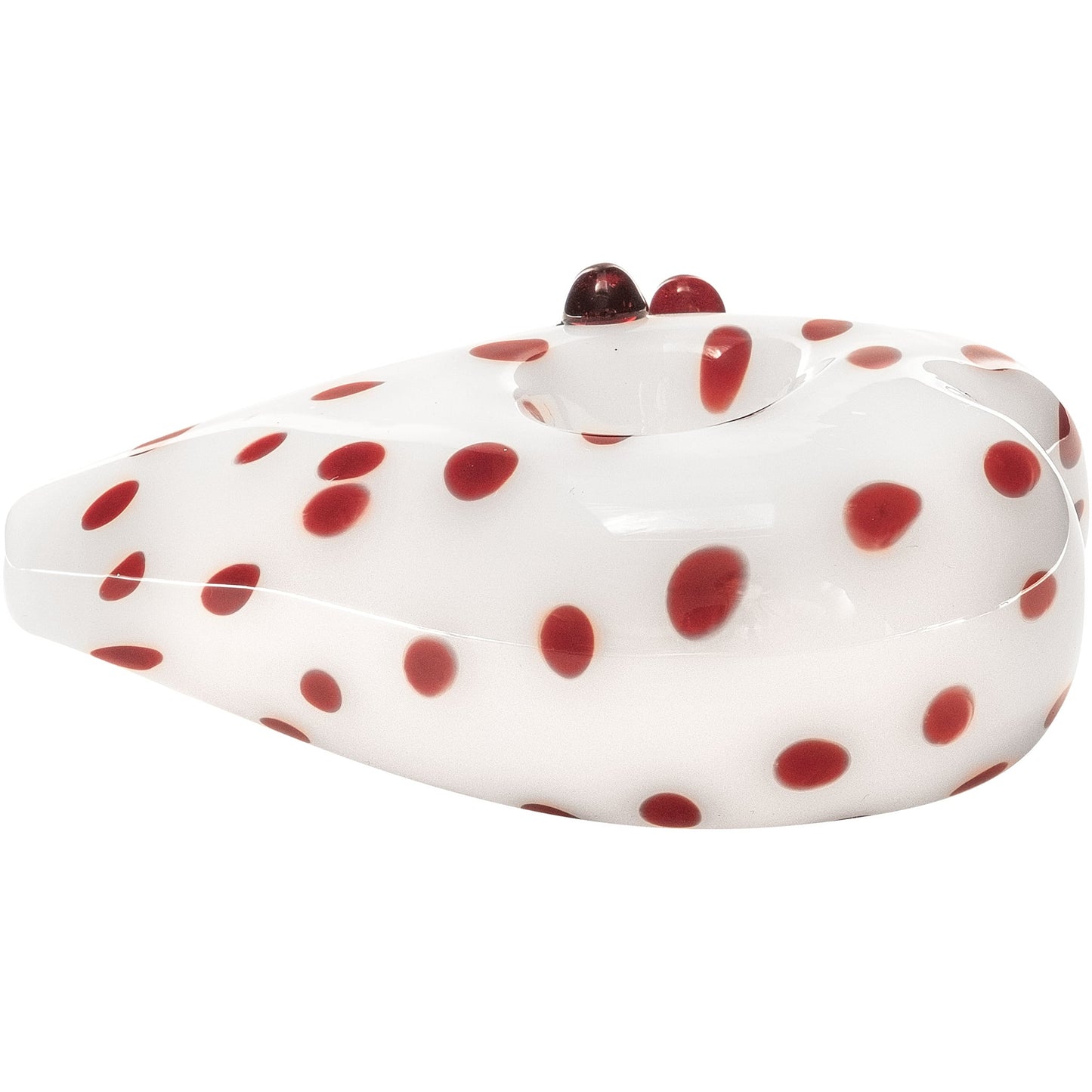 Elegant White Heart-Shaped Glass Hand Pipe with Red Polka Dots