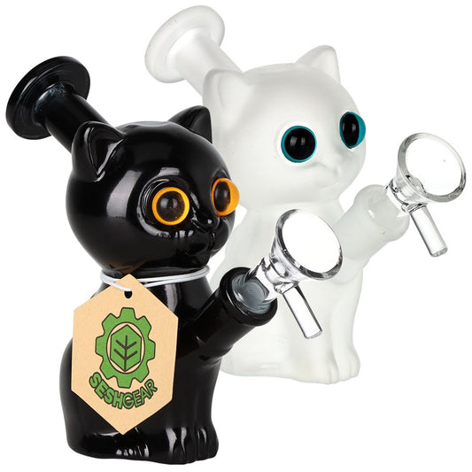 2PC Set - SeshGear Mesmorizing Kitty Glass Water Pipe  - 4.75" / 14mm F / Assorted Colors