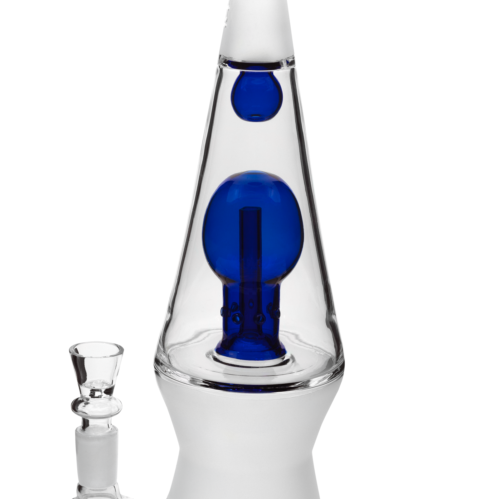 Glass bong with blue interior on a white background