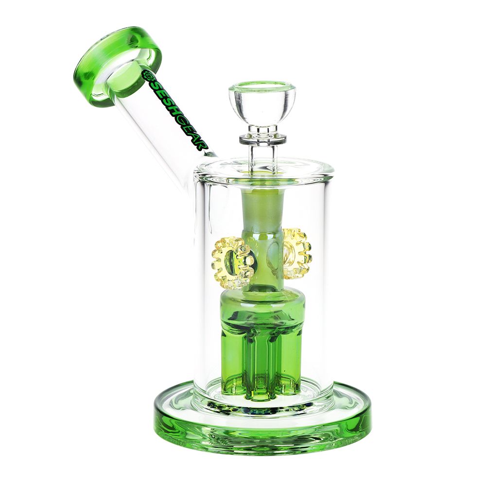 SeshGear Steampunk Gears Fumed Perc Glass Water Pipe | 6.5" | 14mm F
