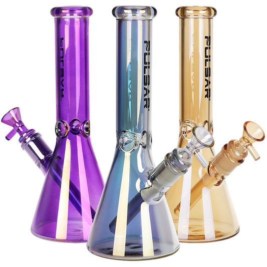 3CT Bundle - Pulsar Electro Colored Beaker Glass Water Pipe - 10" / 14mm F / Assorted Colors