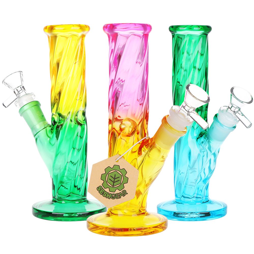 SeshGear Twist Ombre Straight Tube Glass Water Pipe | 7.75" | 14mm F