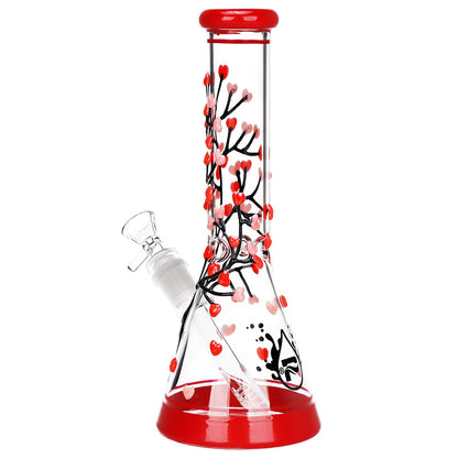Pulsar Branching Hearts Glow in Dark Beaker Glass Water Pipe - 10" / 14mm F