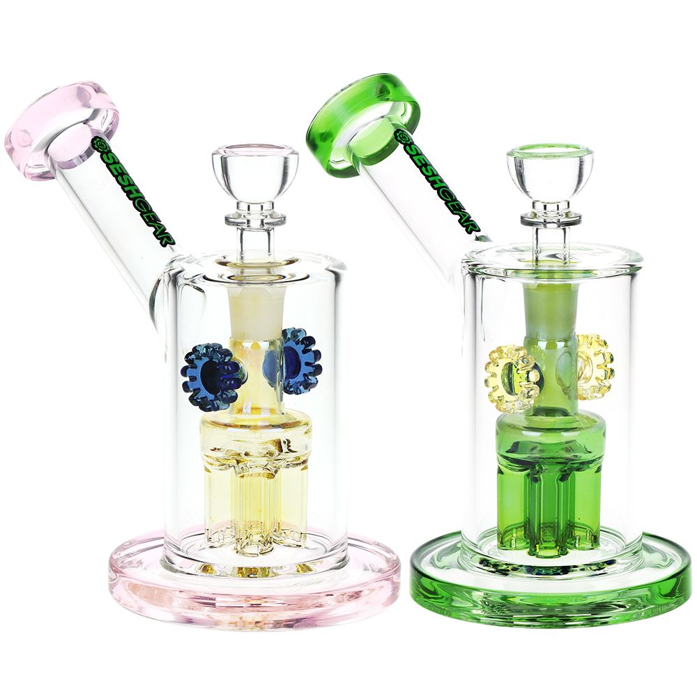 SeshGear Steampunk Gears Fumed Perc Glass Water Pipe | 6.5" | 14mm F