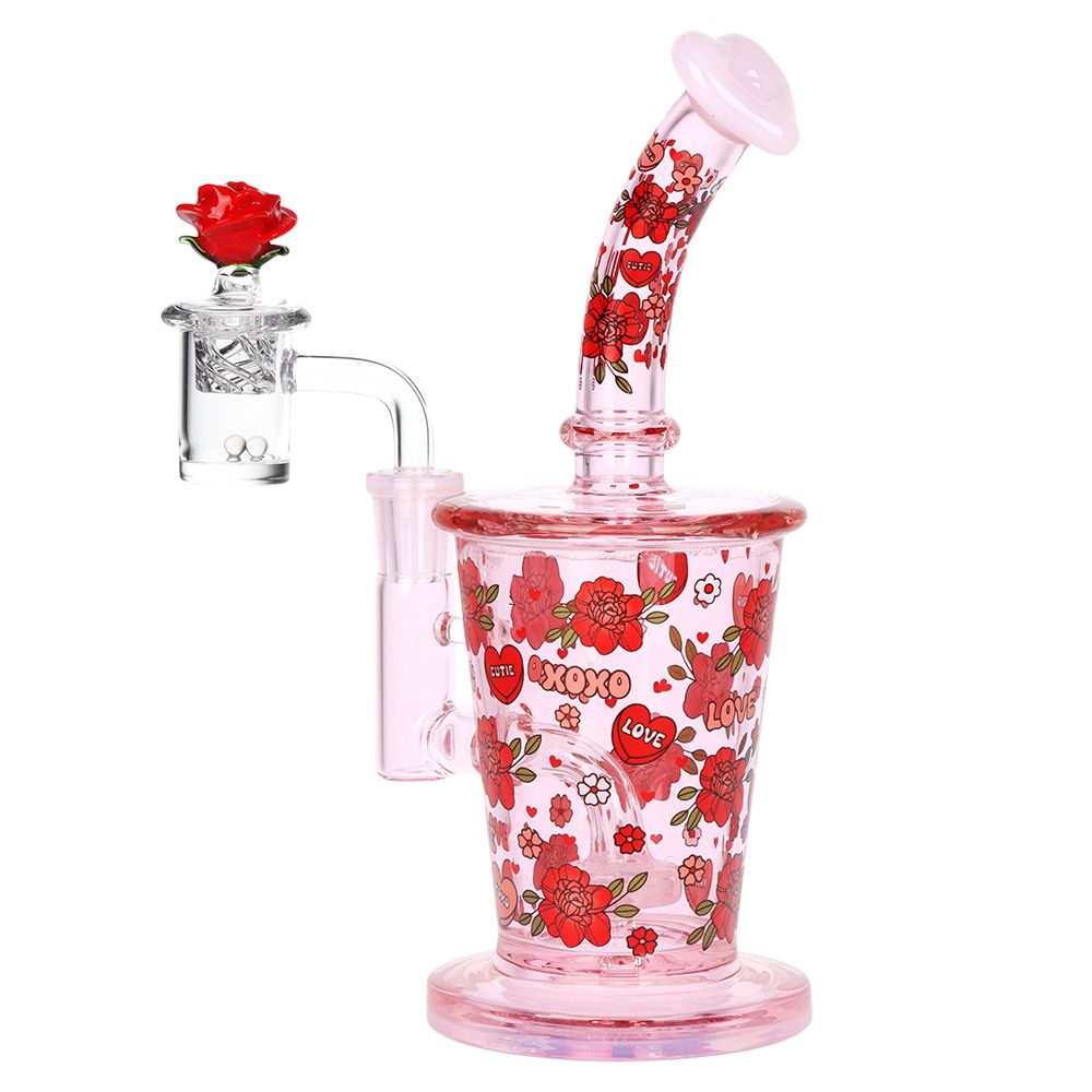 Pulsar Valentine's Rose Glass Dab Rig Set - 8.25" / 14mm F