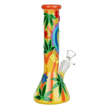 Hemp Leaf Glow In The Dark Beaker Glass Bong - 9.25"