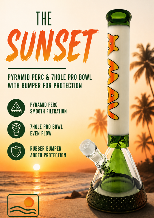 MAV 18" pyramid beaker bong rasta sunset with 7 hole pro bowl