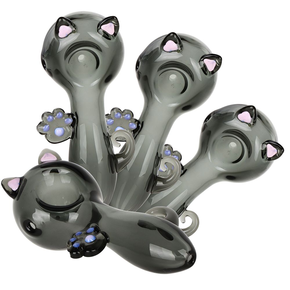 4CT Bundle - Pretty Cat Glass Spoon Pipe - 4"