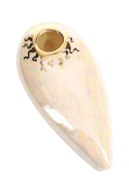 Ancient Creations Ceramics 4″ Oval Ceramic Hand Pipe – Brass Screen – US-Made