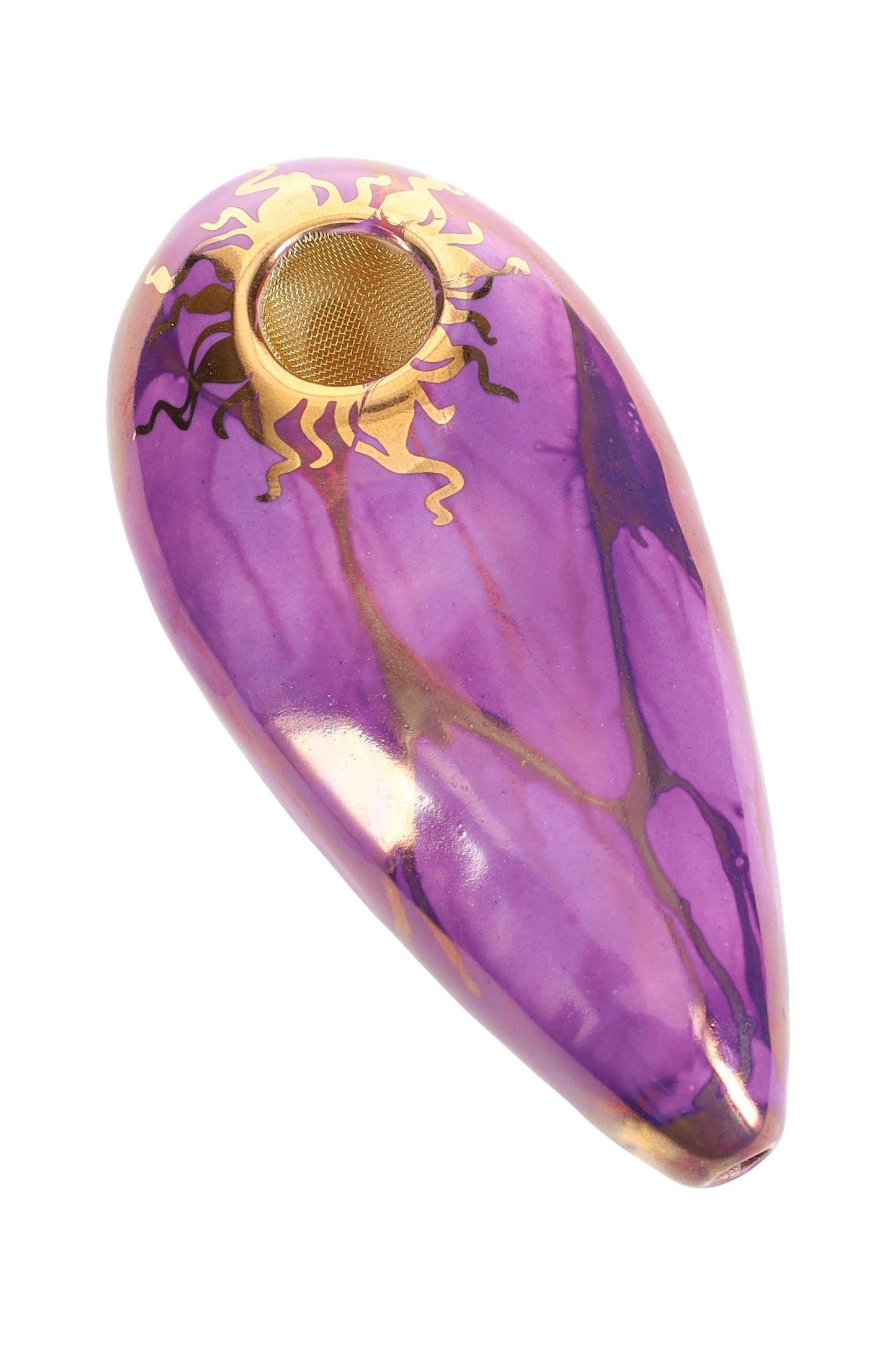 Ancient Creations Ceramics 4″ Oval Ceramic Hand Pipe – Brass Screen – US-Made