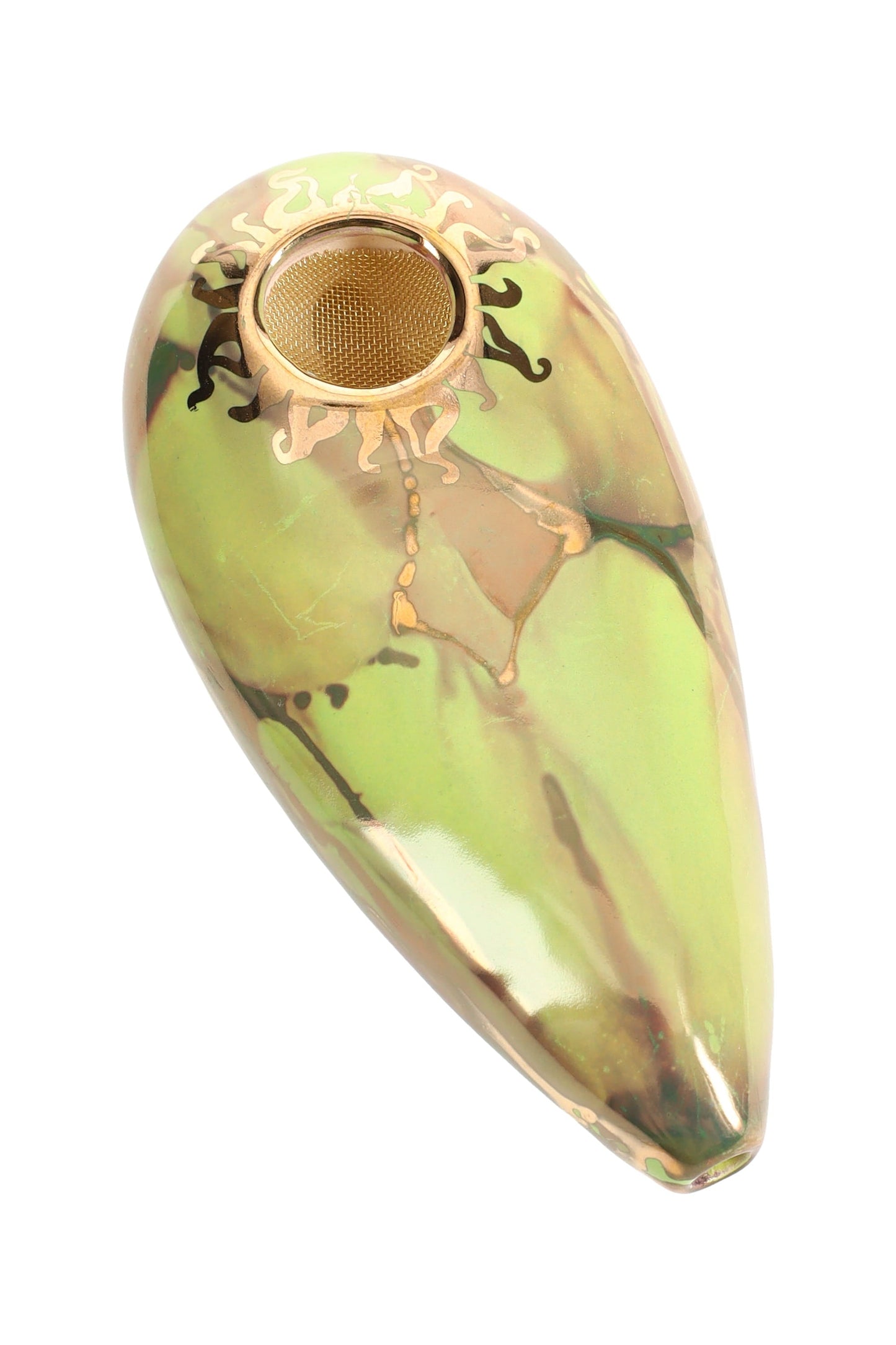 Ancient Creations Ceramics 4″ Oval Ceramic Hand Pipe – Brass Screen – US-Made