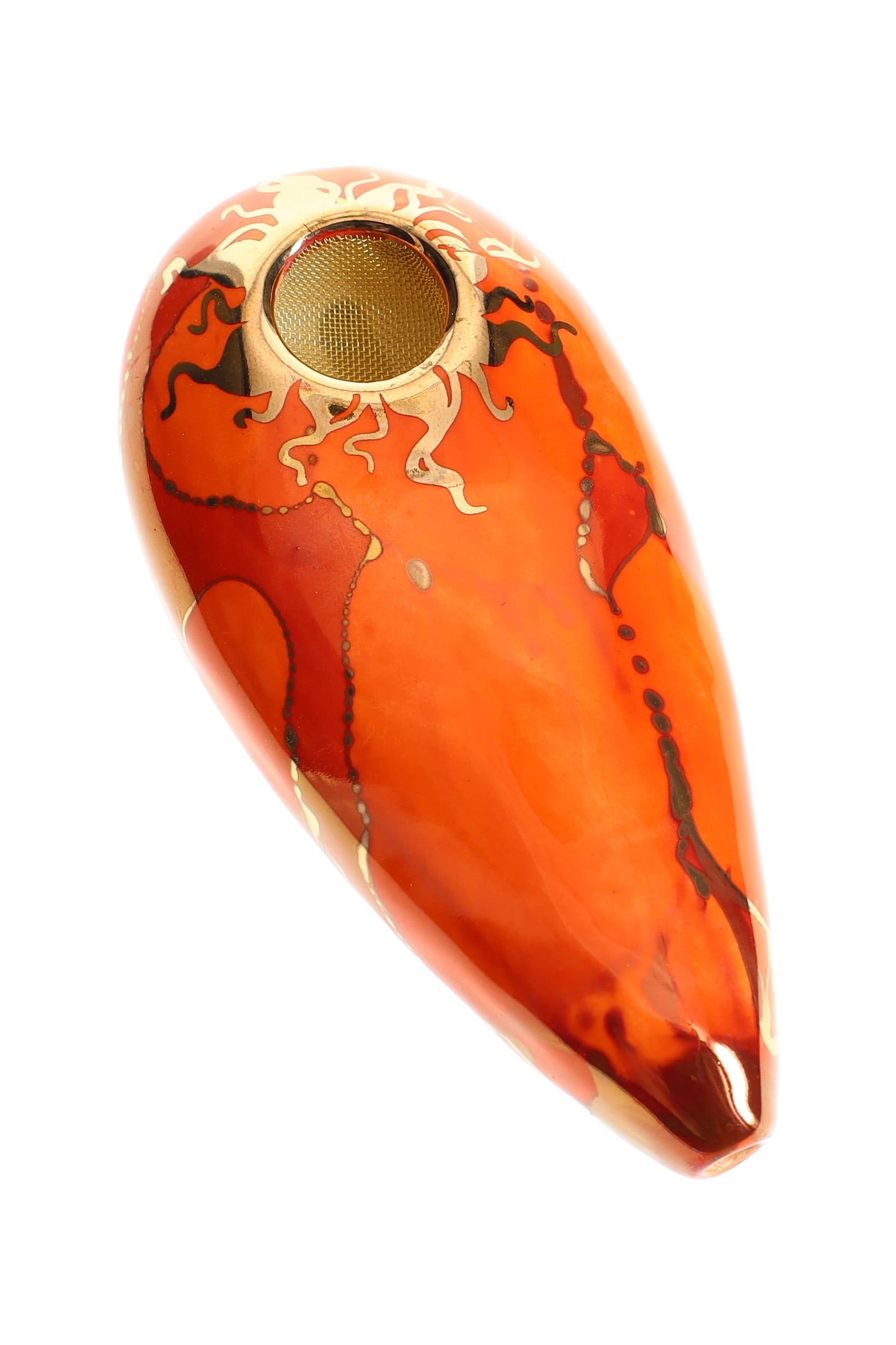 Ancient Creations Ceramics 4″ Oval Ceramic Hand Pipe – Brass Screen – US-Made