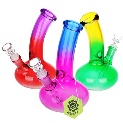 3CT Bundle - SeshGear Bent Neck Ombre Glass Water Pipe - 8" / 14mm F / Assorted Colors