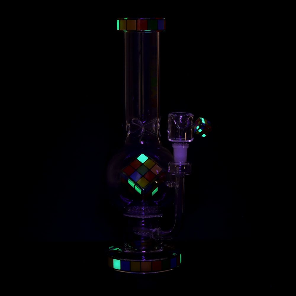 Pulsar Rubik's Cube Perc Bubble Base Glass Water Pipe - 12.5"