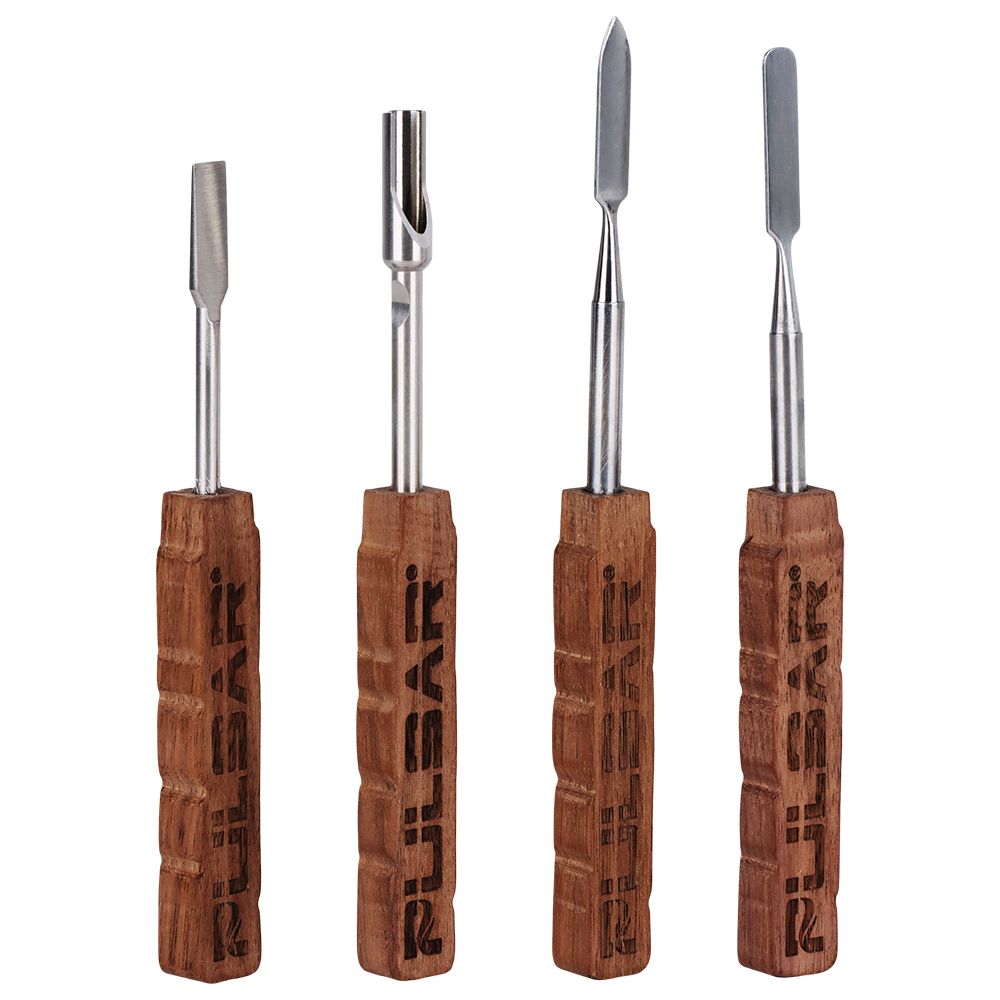 4CT Bundle - Pulsar Wooden Dab Tool w/ Stainless Steel Tip - 5"-5.8" / Assorted Styles